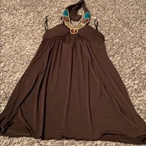 Brown halter dress with beaded neck